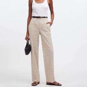 Mid-Rise Straight Pants in Plaid Linen Blend - NWT